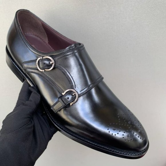 Authentic Salvatore Ferragamo Brighton Double Monk Strap Black Leather S… main image 6